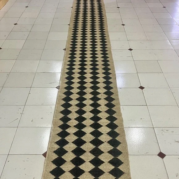 Geometric Black and Cream Runner Rug